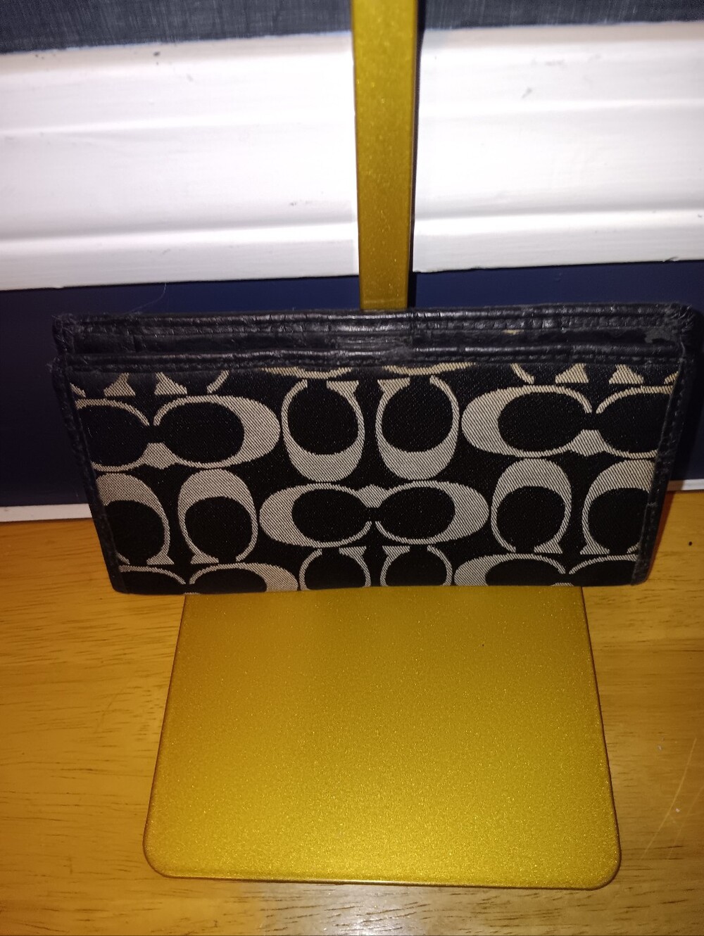 Coach Black and Beige Monogram Card Holder